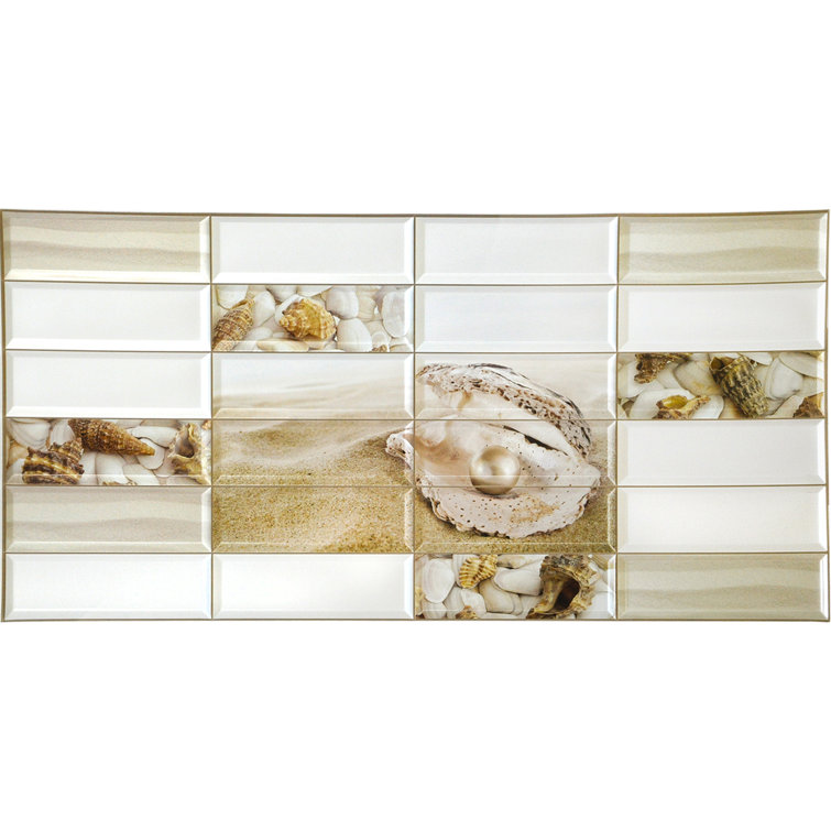 White and Beige Faux Pearl Shells 3D Vinyl Wall Paneling
