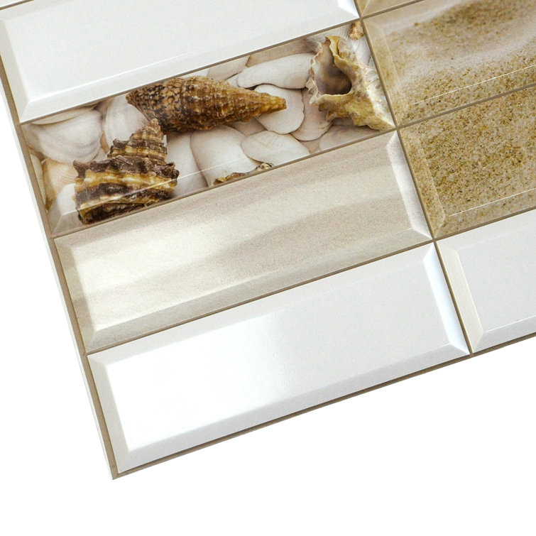 White and Beige Faux Pearl Shells 3D Vinyl Wall Paneling