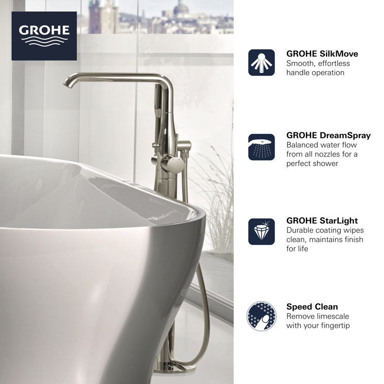 Essence Sleek Chrome 34'' Floor Mounted Tub Filler with Handshower