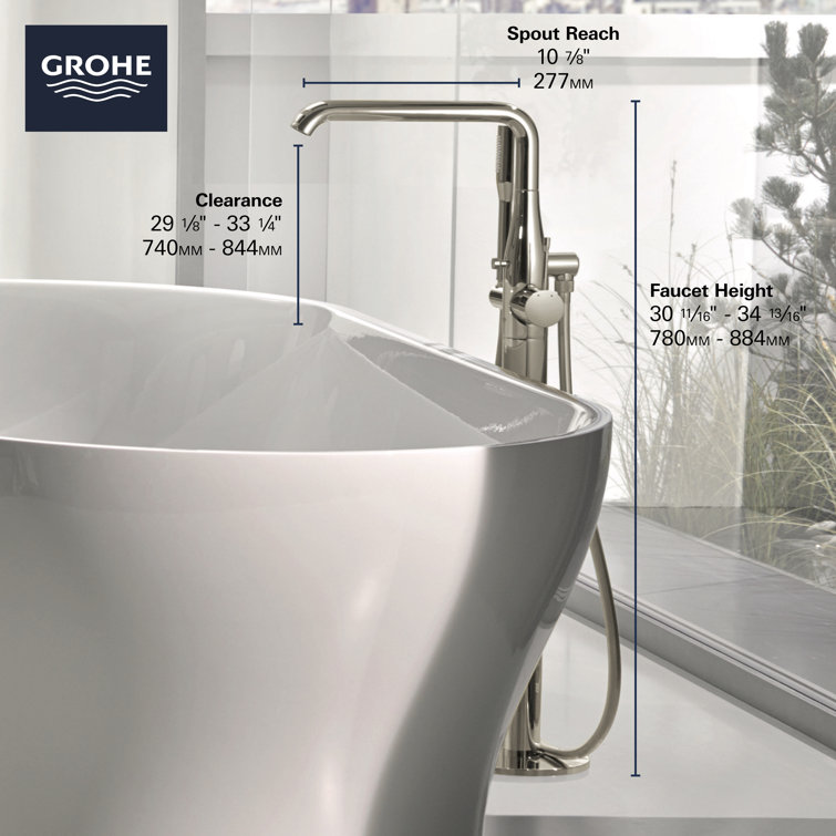 Essence Sleek Chrome 34'' Floor Mounted Tub Filler with Handshower