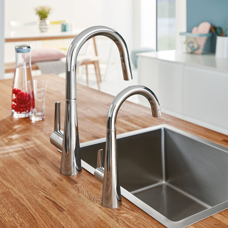 Sleek Euro-Style 15.5" Chrome Pull-Down Bar Faucet with Dual Spray
