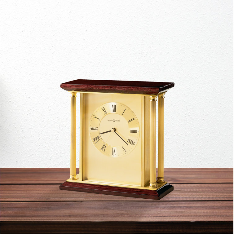 Rosewood and Brass Contemporary Table Clock with Quartz Movement