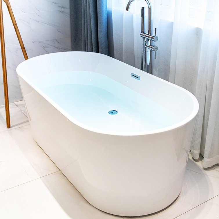 Modern White Acrylic Freestanding Soaking Bathtub, 55" x 28"