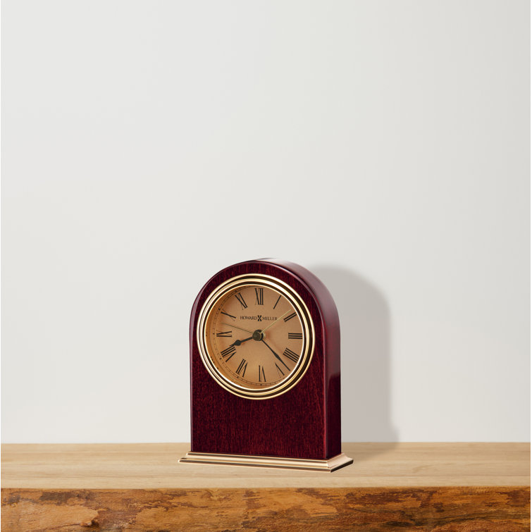 Rosewood and Polished Brass Table Clock with Quartz Movement