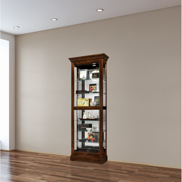 Cherry Bordeaux Lighted Traditional Curio Cabinet with Glass Shelves