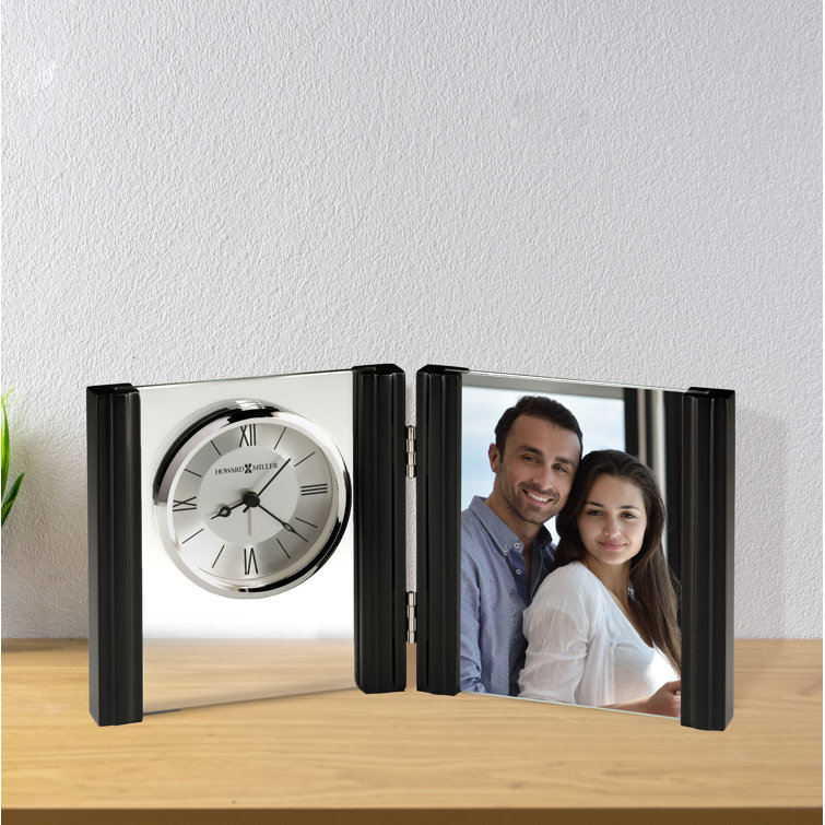 Donovan Black Satinwood and Glass Tabletop Clock with Photo Frame