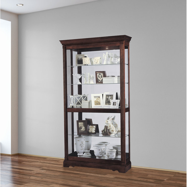 Windsor Cherry Lighted Traditional Curio Cabinet with Glass Shelves