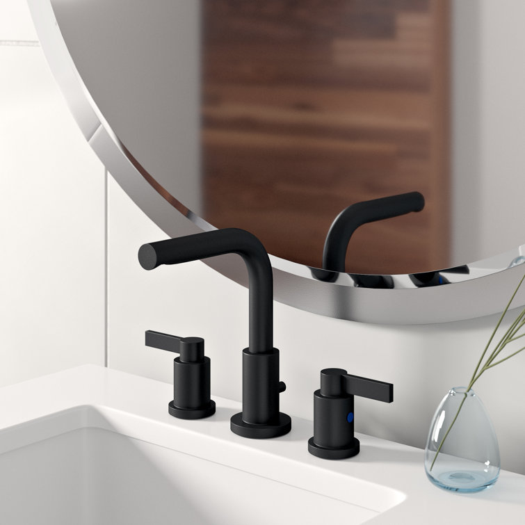 NuvoFusion 8" Matte Black Widespread Bathroom Faucet with Brass Pop-Up