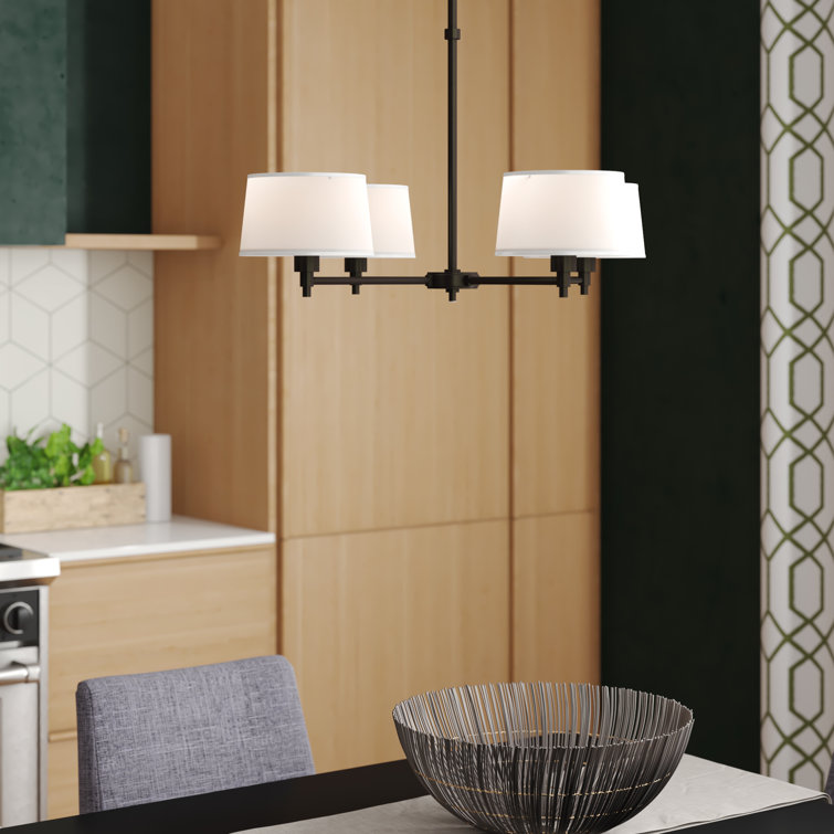 Bronze Drum 35" 4-Light Chandelier with Fabric Shades