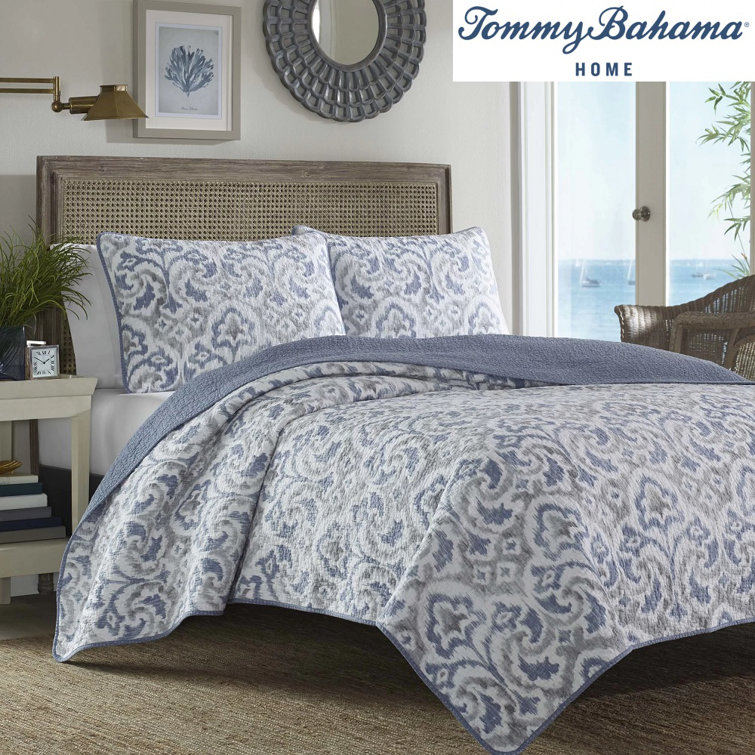 Full Blue Cotton Reversible Quilt Set