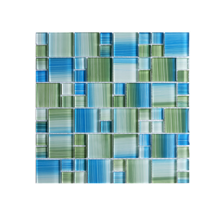 12" x 12" Blue and Green Glass Mosaic Tile