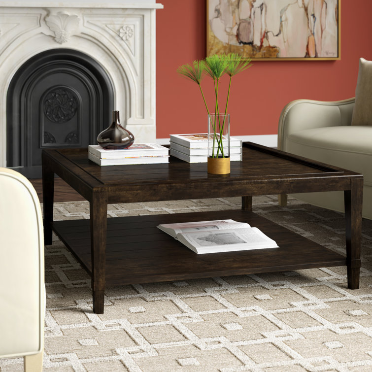 Vintage Brown Mahogany Square Coffee Table with Storage