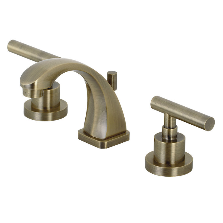Antique Brass Widespread Bathroom Faucet with Drain Assembly
