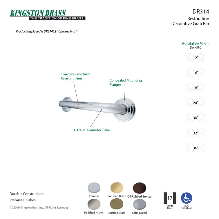 Polished Brass 30-Inch Stainless Steel Grab Bar