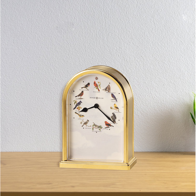 Gold and White Quartz Table Clock with Bird Songs