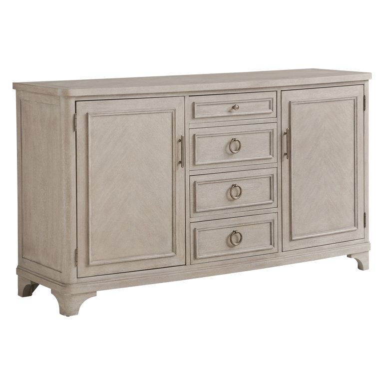 Malibu Elegance 70'' Beige Bowfront Sideboard with Herringbone Veneer