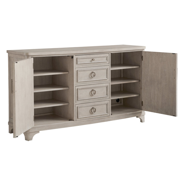 Malibu Elegance 70'' Beige Bowfront Sideboard with Herringbone Veneer