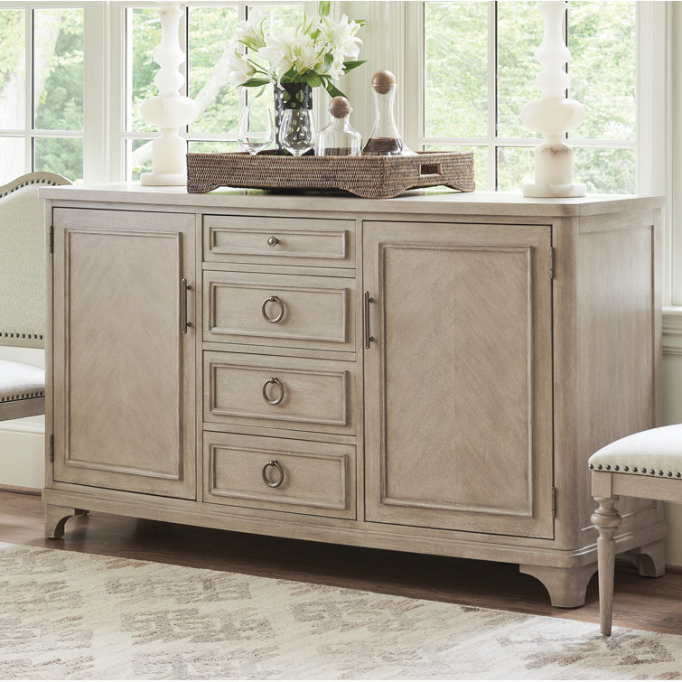 Malibu Elegance 70'' Beige Bowfront Sideboard with Herringbone Veneer