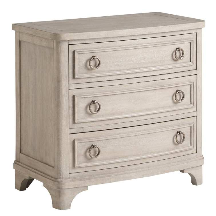 Malibu Hickory Veneer 3-Drawer Nightstand with Silvery Gray Handles