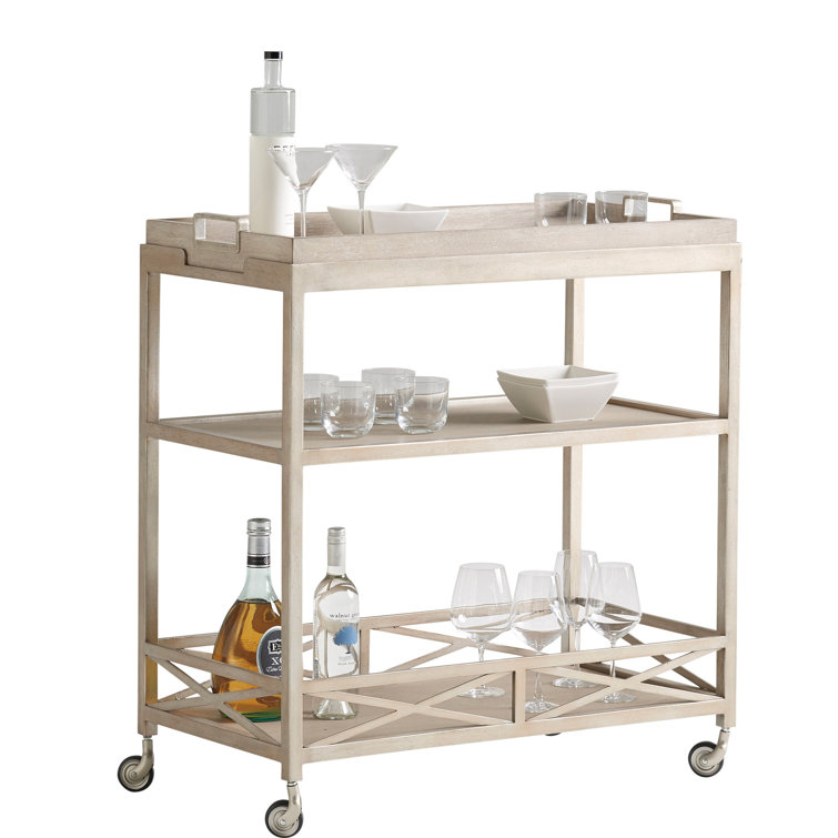 Beige Metal and Wood Bar Cart with Storage