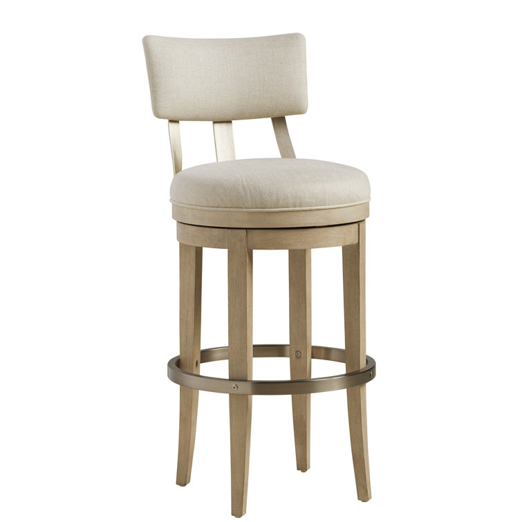 Contemporary Malibu 42'' Beige Swivel Bar Stool with Metal Accents