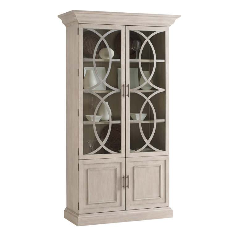 Beige Lighted Curio Cabinet with Glass Shelves