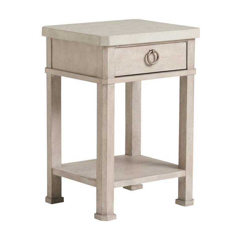 Beige Concrete Top Transitional Nightstand with Drawer