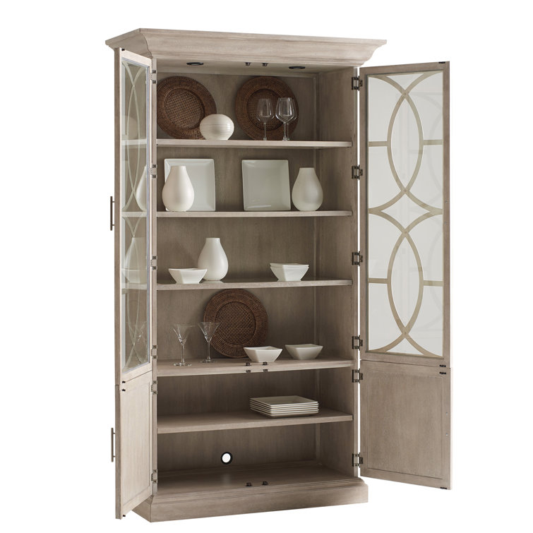Beige Lighted Curio Cabinet with Glass Shelves