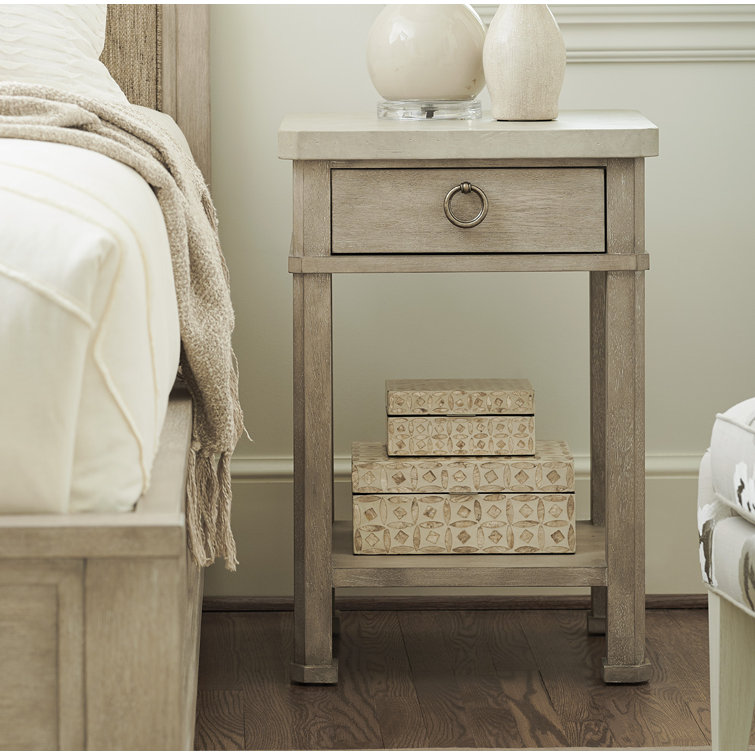 Beige Concrete Top Transitional Nightstand with Drawer