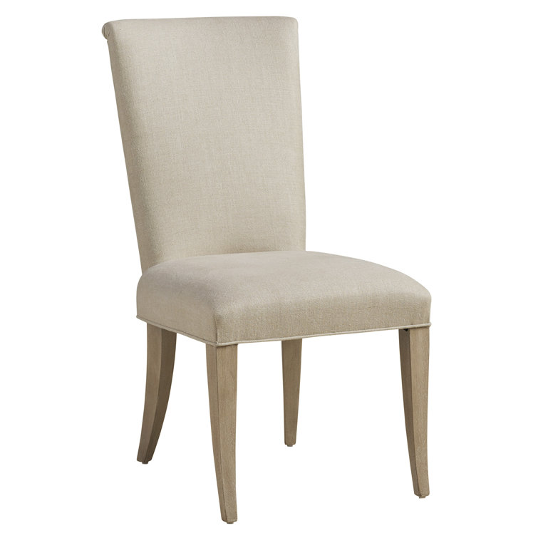 Beige Linen Flared Saber Leg Upholstered Side Chair