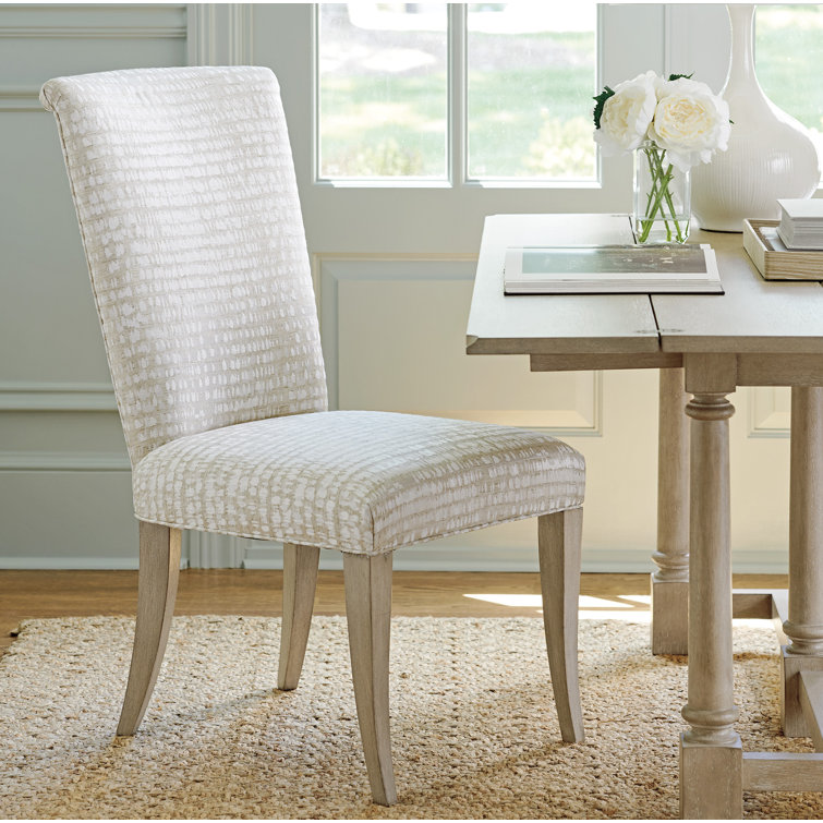 Ivory Linen Upholstered Side Chair with Wood Legs