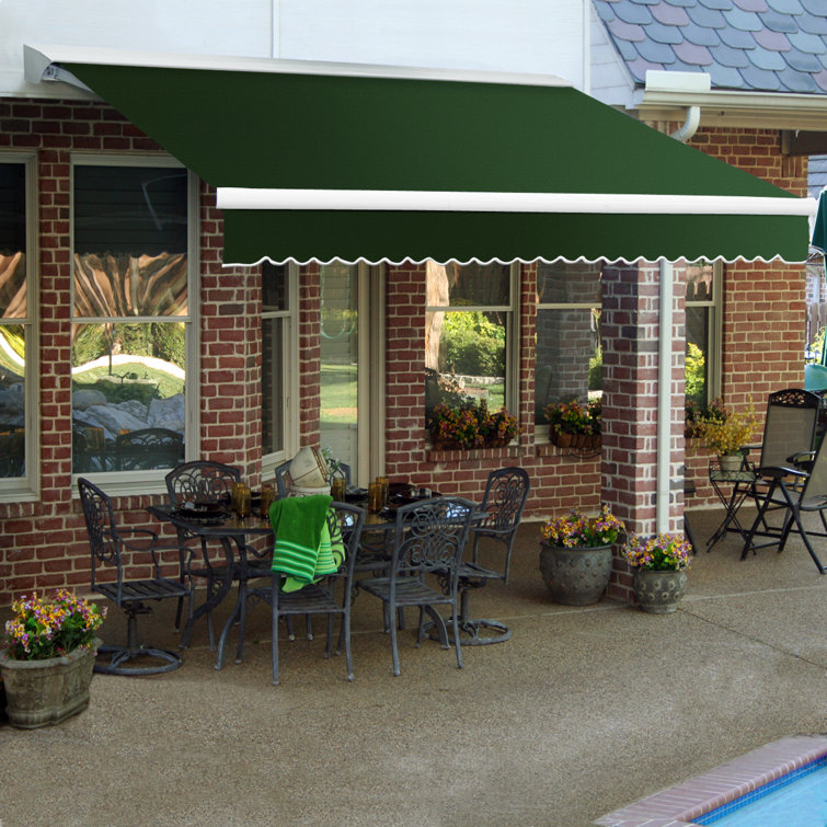 Forest Green Acrylic Motorized Retractable Patio Awning with Aluminum Hood