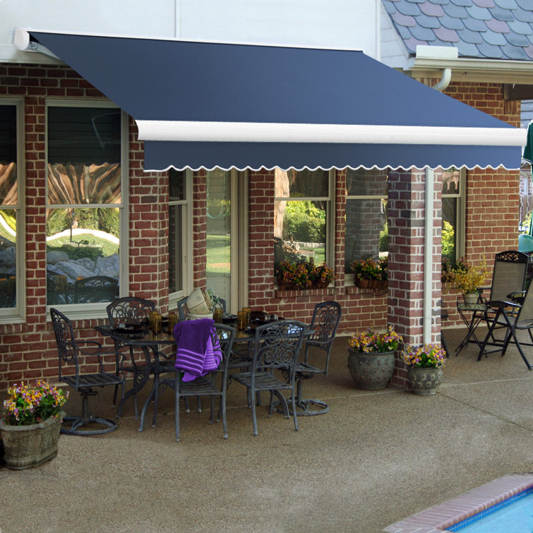 Off-White Acrylic Motorized Retractable Patio Awning with Steel Frame