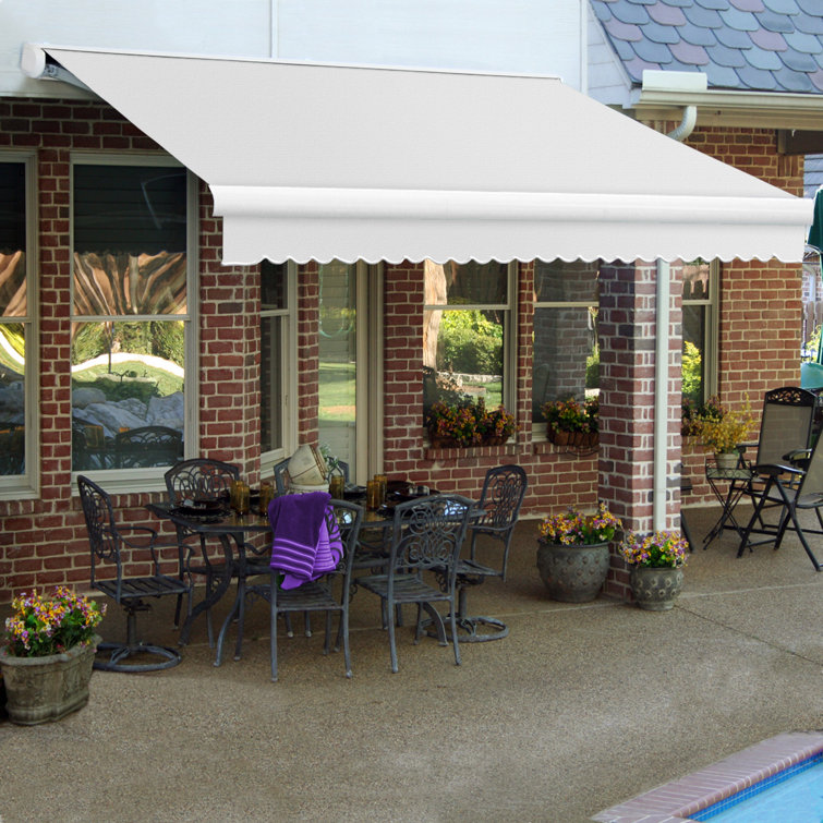 Off-White Acrylic Motorized Retractable Patio Awning with Steel Frame