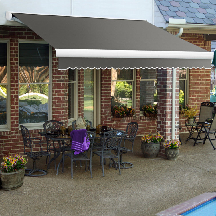 Gray Full-Cassette Manual Retractable Patio Awning, 10' W x 8' Projection