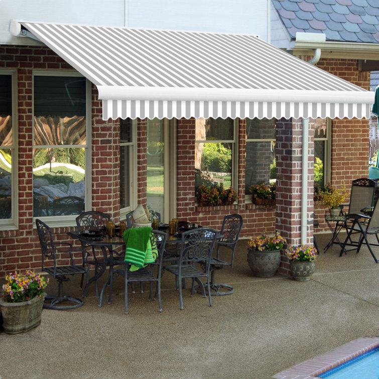 Taupe Full-Cassette Manual Retractable Patio Awning, 10' x 8'