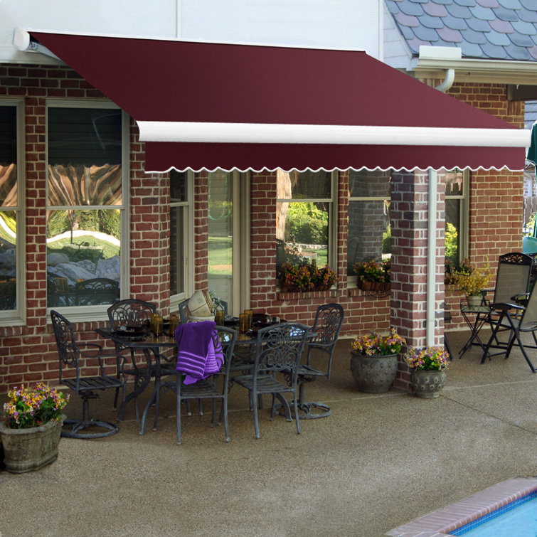 Burgundy 8' Woven Acrylic Retractable Awning with Aluminum Frame