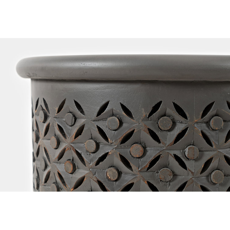 Transitional Hand-Carved 17" Round Drum Table in Antique Grey