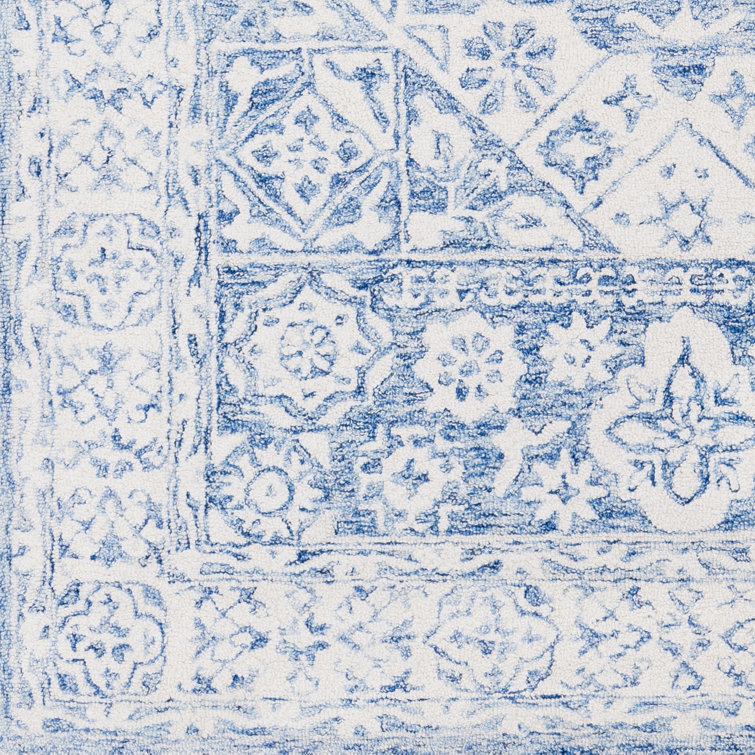 Handmade Blue and White Wool Tufted Oriental Rug
