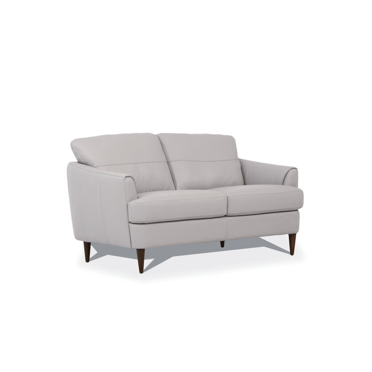 Pearl Gray Leather Loveseat with Tapered Wood Legs