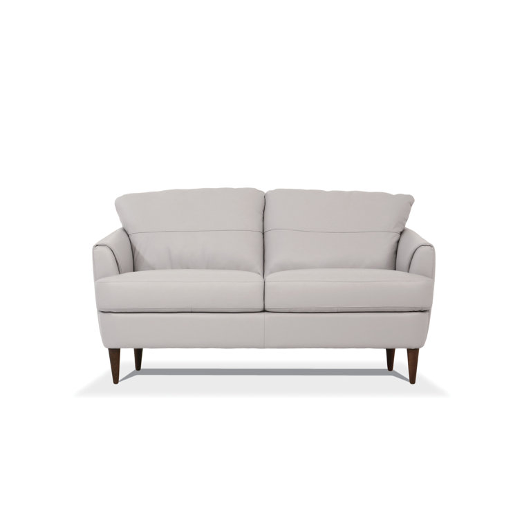 Pearl Gray Leather Loveseat with Tapered Wood Legs