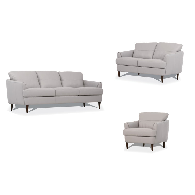 Pearl Gray Leather Loveseat with Tapered Wood Legs