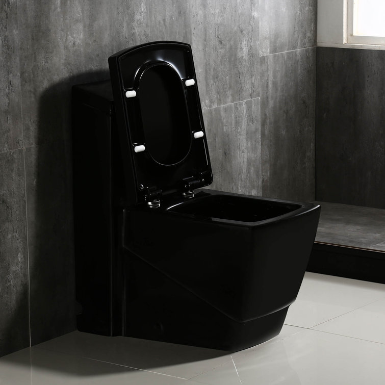Black Square One-Piece Dual Flush Chair Height Toilet