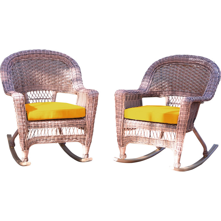 Honey Wicker Rocking Chair with Blue Cushions (Set of 2)