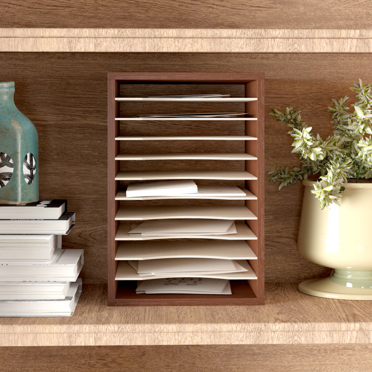 Cherry Wood 11-Compartment Desktop Organizer with Adjustable Shelves