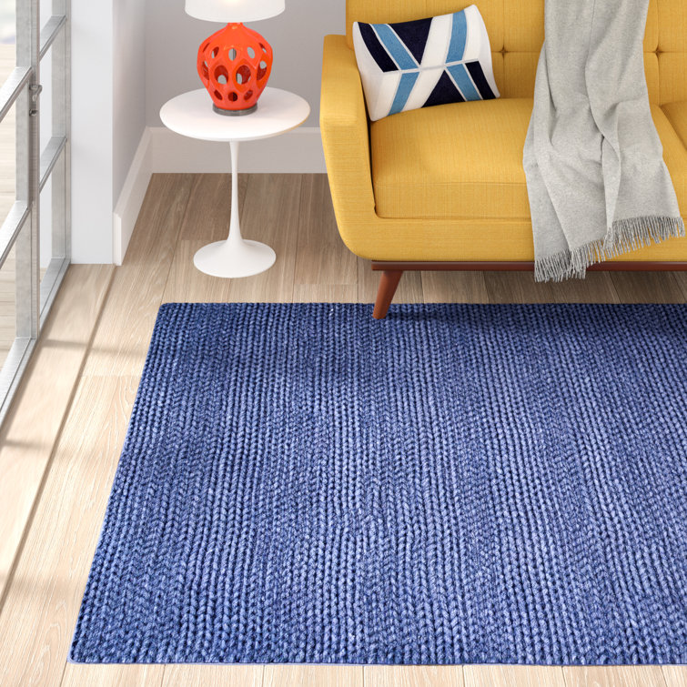 Handmade Blue Wool Rectangular 8' x 10' Area Rug