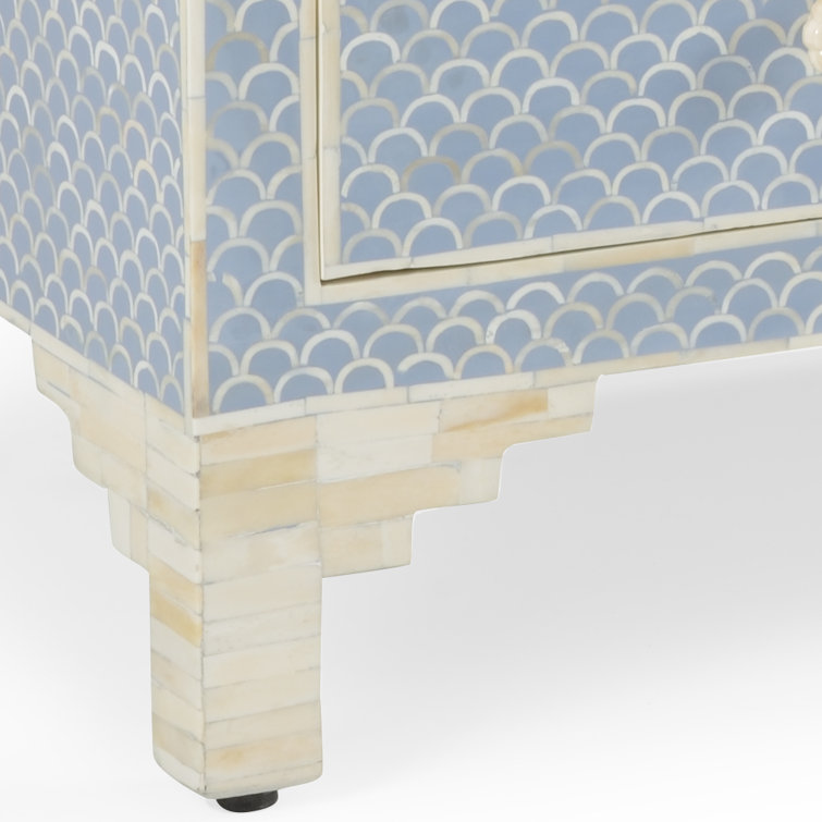 Coastal Elegance Blue and White Bone Inlay 4-Drawer Chest