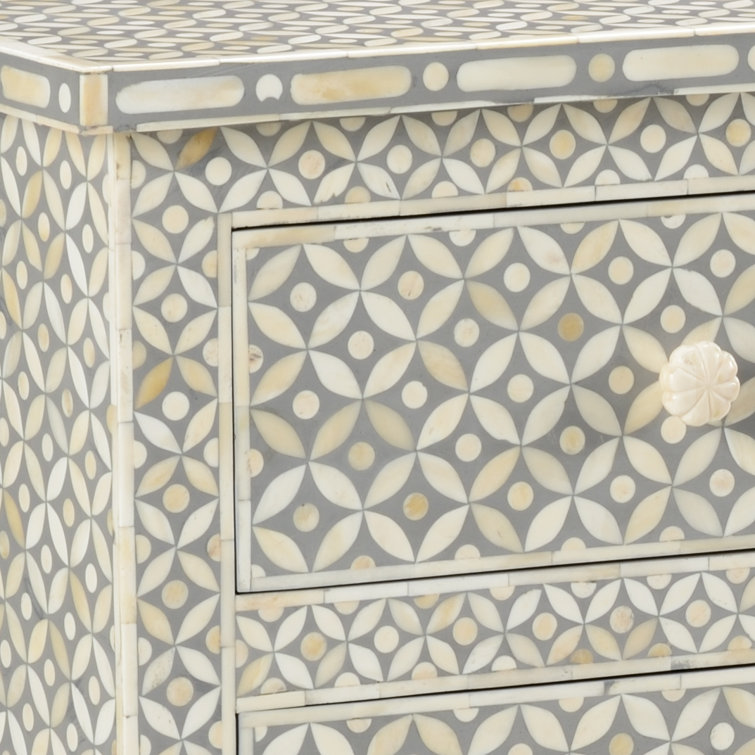 Gray and Beige Bone Inlay Coastal Accent Chest