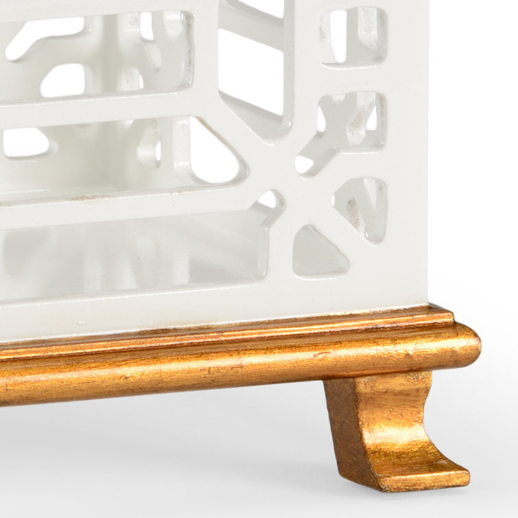 White and Gold Pierced Ceramic Planter with Legs