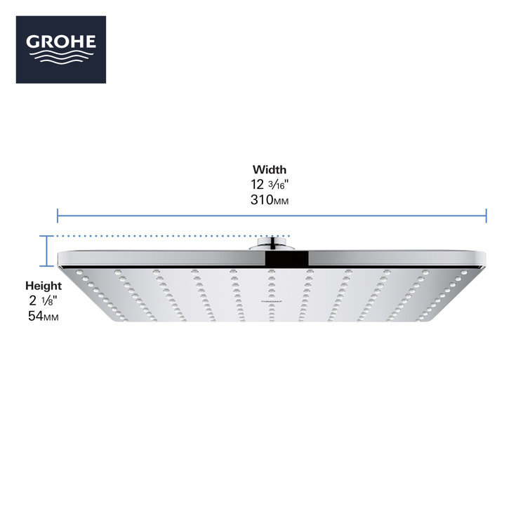 Eurocube Chrome Adjustable Height Rain Shower System